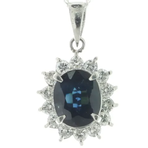 Platinum Oval Cut Sapphire And Diamond Pendant (S1.56) 0.47 Carats