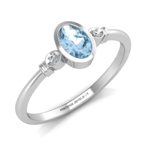 9ct White Gold Diamond And Oval Shape Blue Topaz Ring 0.01