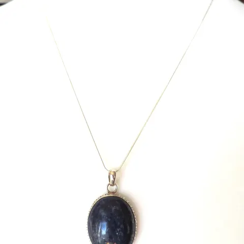 Artisan Sterling Silver Chunky Cabochon Lapis Lazuli Necklace with Gift Box