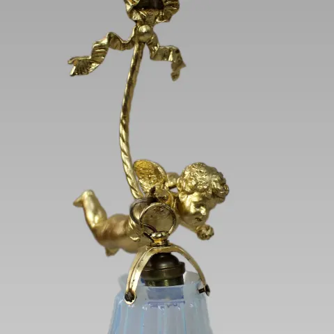 Early 20th Century French Cherub Light with Vaseline Glass Shade