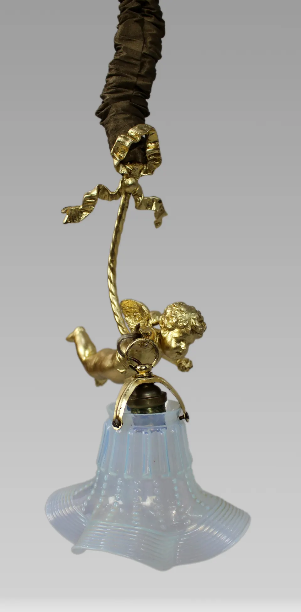 Early 20th Century French Cherub Light with Vaseline Glass Shade