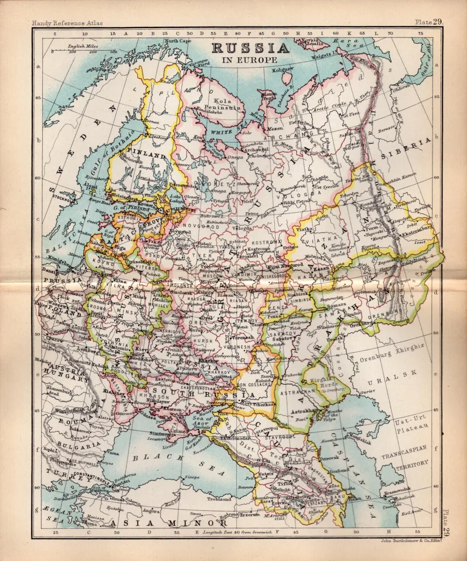 Russia In Europe Double Sided Victorian  Antique 1896 Map.