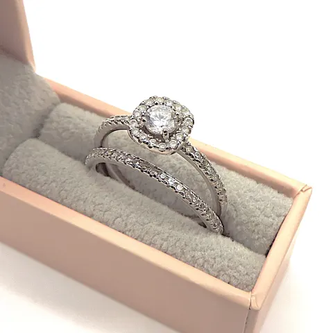 Sterling Silver Gemstone Twin Ring Set New With Gift Box