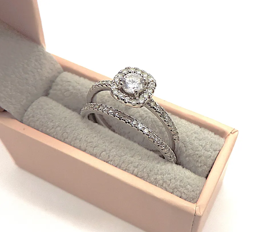 Sterling Silver Gemstone Twin Ring Set New With Gift Box