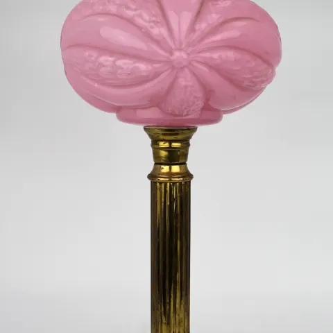 Victorian Brass Oil Lamp with Pink Glass Shade