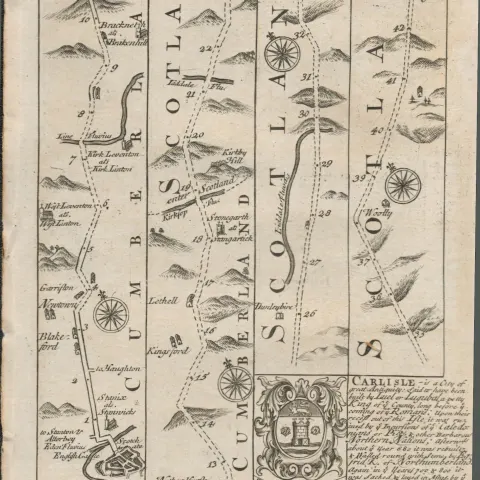 Britannia Depicta E Bowen c1730 Map Scotland Cumberland Northumberland Etc.