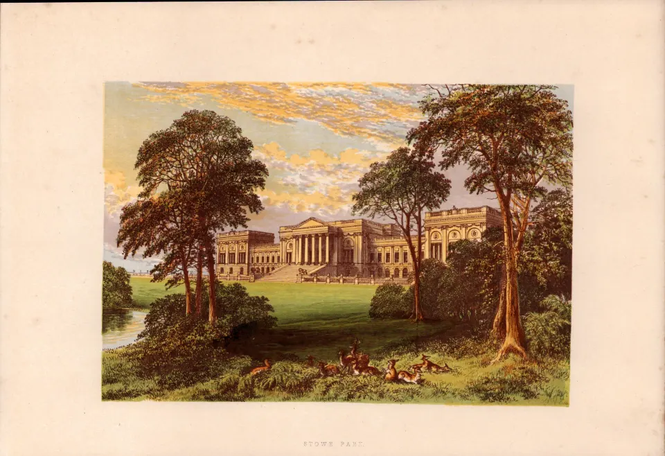 Stowe Park Buckingham Gilt-Edge Coloured Antique Book Plate.