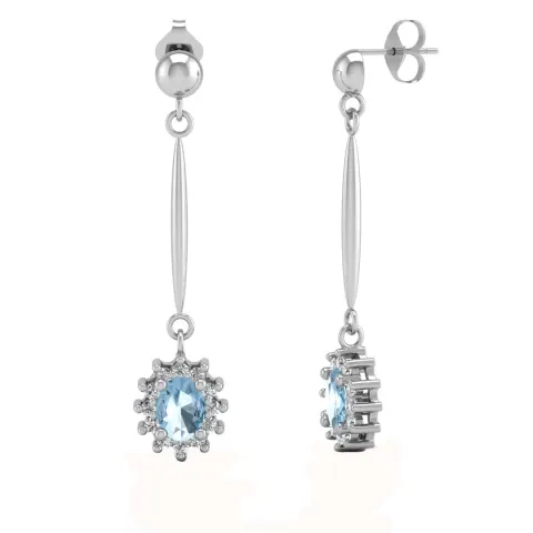 9ct White Gold Diamond And Blue Topaz Earring 0.12