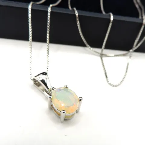 Sterling Silver Opal Necklace New With Gift Pouch