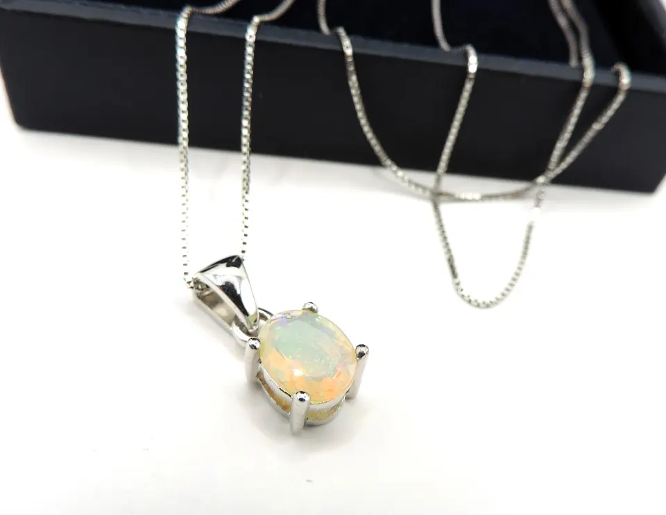 Sterling Silver Opal Necklace New With Gift Pouch