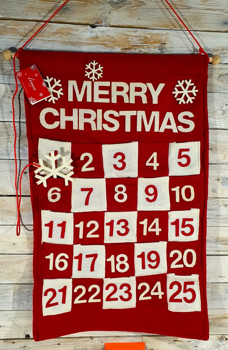 Giant Fabric Snowflake Advent Calendar with Pockets. 70cm x 45cm