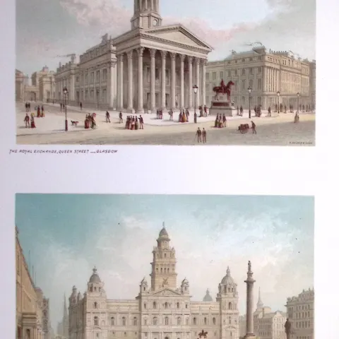 Scotland Queen Street & George Square Antique Coloured Print-12a