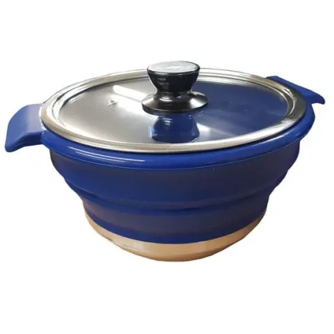 2.3L Blue Folding Collapsible Camping Saucepan / Cooking Pot Integral Handles
