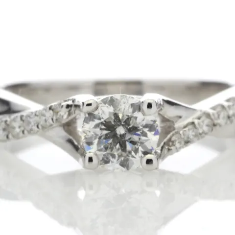 18ct White Gold Single Stone diamond Ring With Stone Set Shoulders (0.52) 0.72