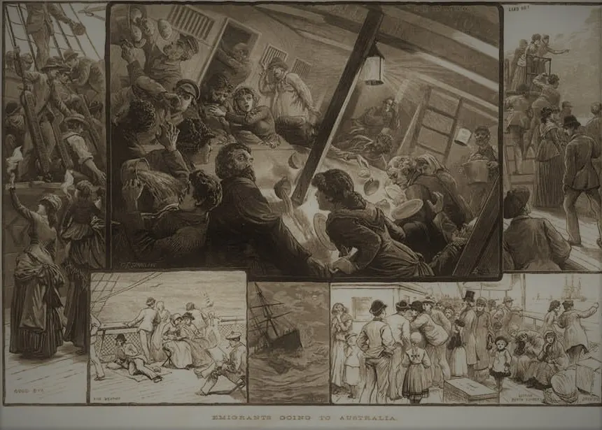 Men, Women and Children  Emigrants Travelling to Australia for a New Life 1887