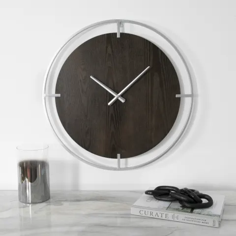 Minimalist Wood & Silver Wall Clock RRP - £100