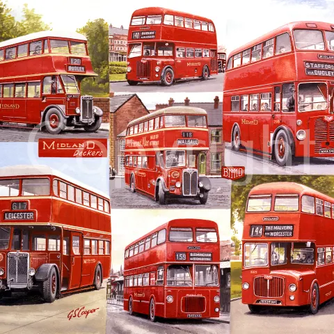 Midland Red Bus Deckers Montage Large Metal Wall Art.
