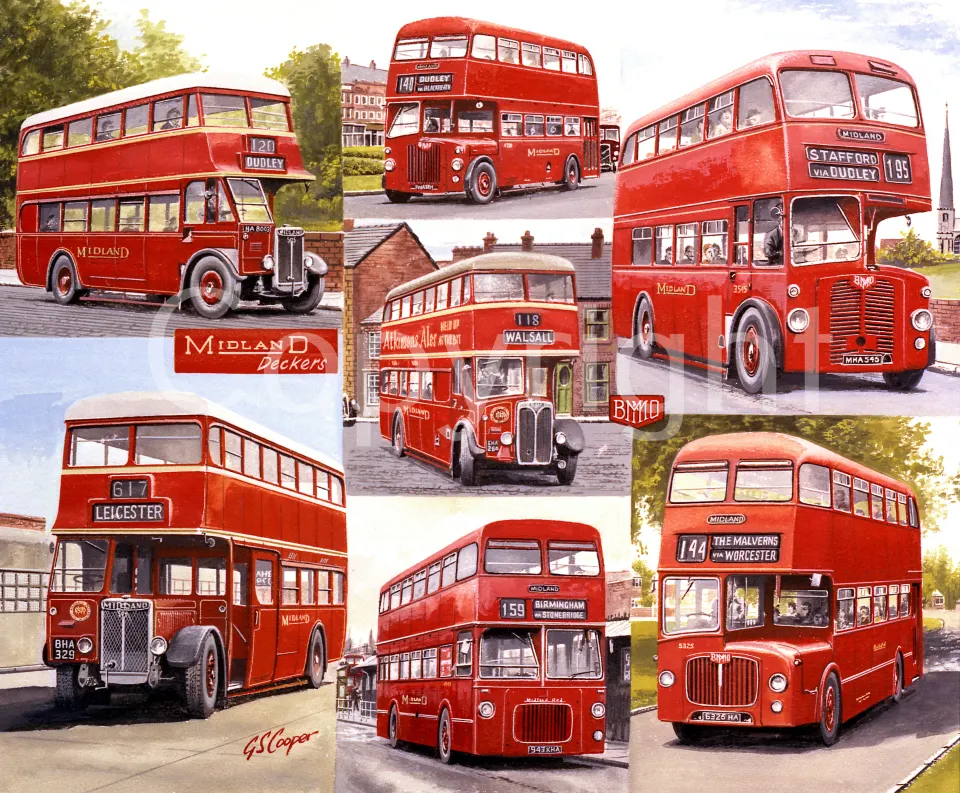 Midland Red Bus Deckers Montage Large Metal Wall Art.