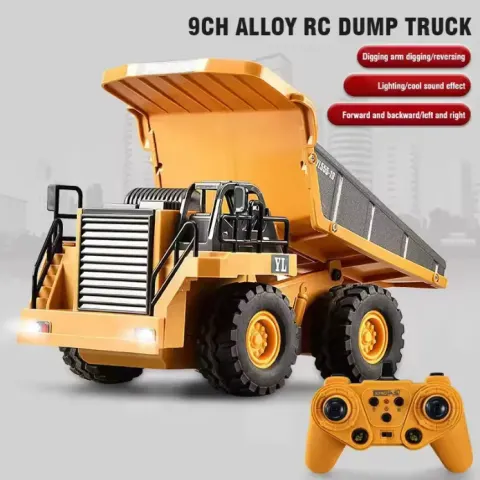 9-Channel Alloy RC Dumper Truck – 2.4G Remote Control Construction Vehicle