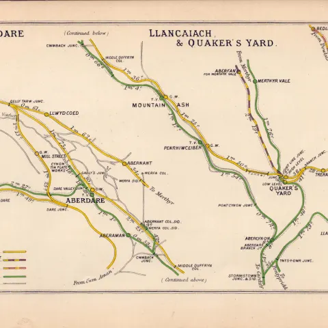 Aberdare Llanncaiach & Quakers Yard Scotland Antique Railway Diagram-131.