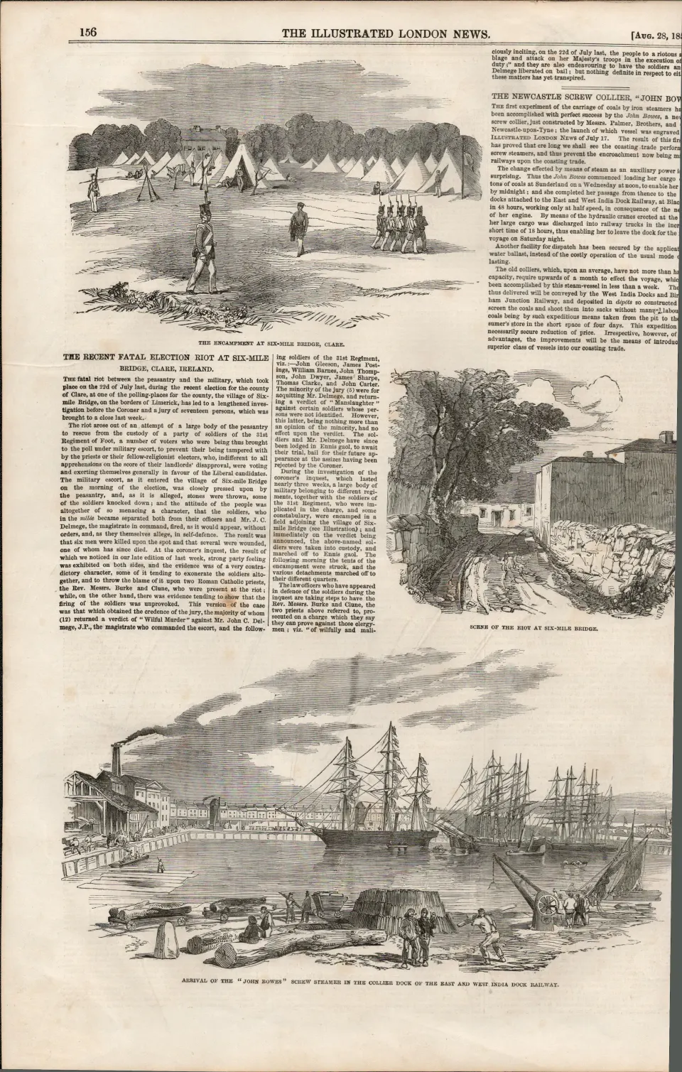 Riot at Six Mile Bridge Clare Ireland 1852 Antique  Newspaper Print.