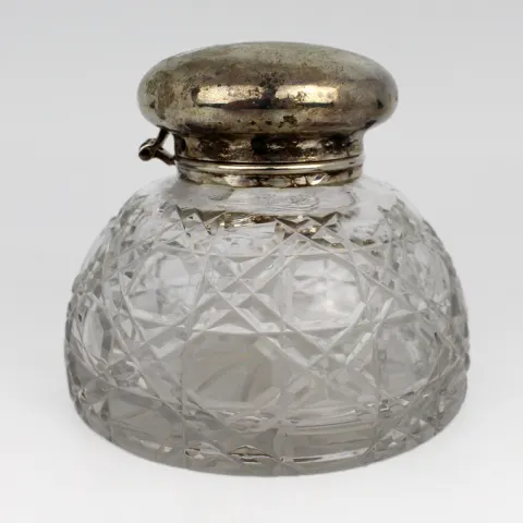 Vintage Silver Plated Crystal Inkwell