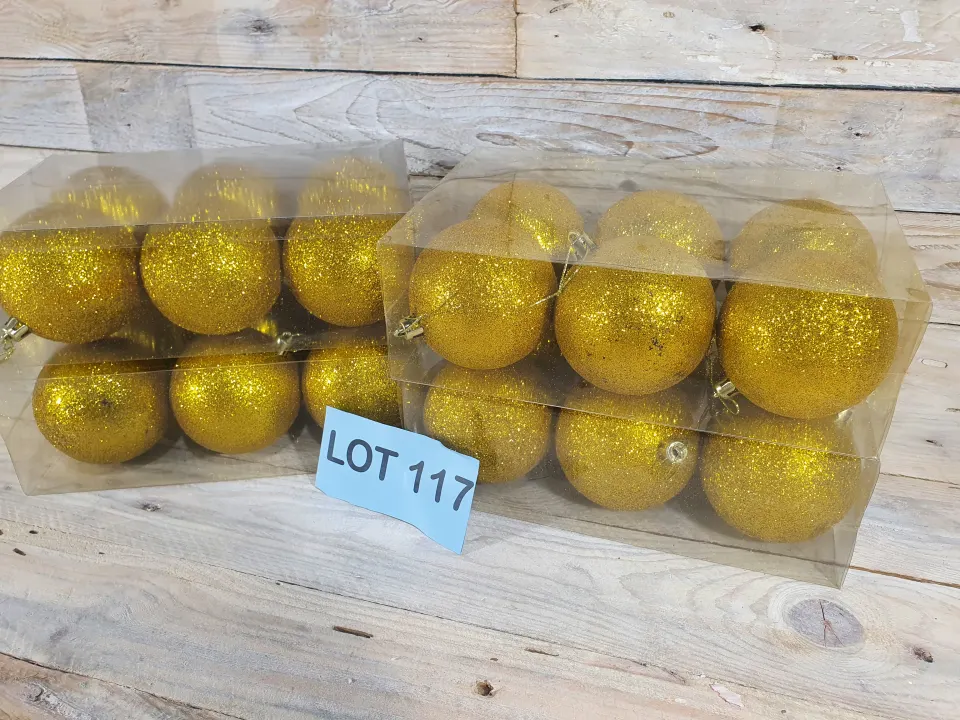24 x Large Gold Glitter 8cm Baubles Rrp £23.99