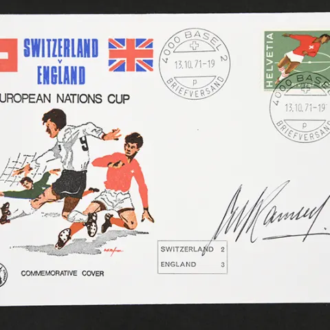 ALF RAMSEY  (1920 - 1999)   Original signature on European Nation Cup cover.