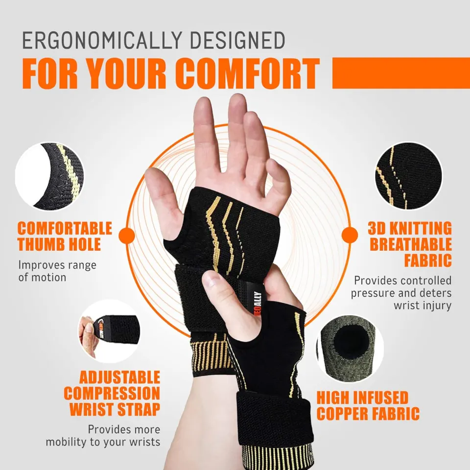 5 x Copper Wrist Brace Adjustable Wrist Wraps Compression L4b sku-4159
