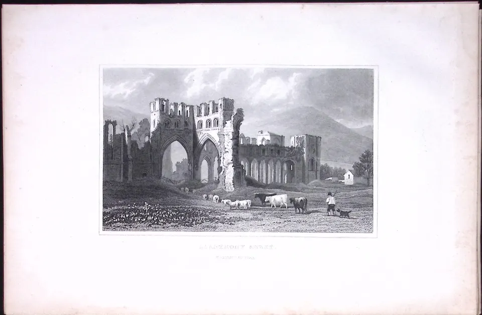Wales-Llanthony Abbey Brecon Beacons Antique 166-Year-Old  Steel Engraving-11