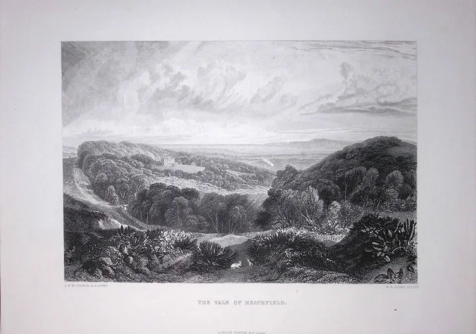 J.M.W Turner The Vale of Heathfield Sussex Antique Steel Engraving-52-TR