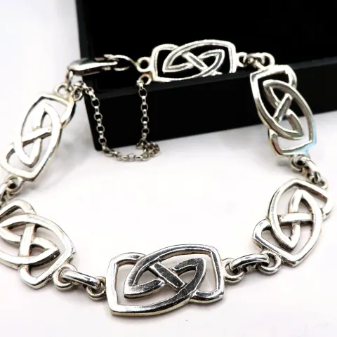 Vintage Sterling Silver Celtic Panel Link Bracelet With Gift Pouch