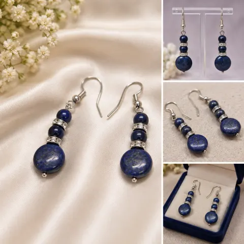 925 Sterling Silver Blue Stone Drop Earrings