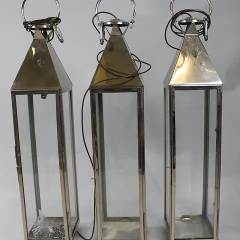 Set of 3 Large Vintage Chrome Lanterns