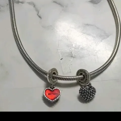 Genuine Pandora Silver Snake Chain 45cm With Mother & Daughter Heart Charm
