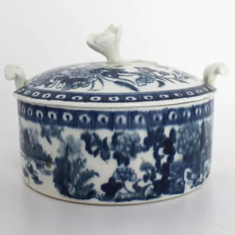 18th c. Royal Worcester Fence Pattern Butter Tub & Cover