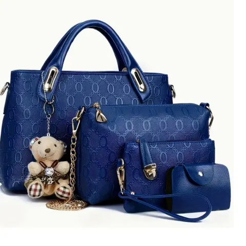 4-Piece Elegant Glossy Handbag Set For Women Tote, Backpack, Crossbody, Clutch & Wallet, Golden Hand
