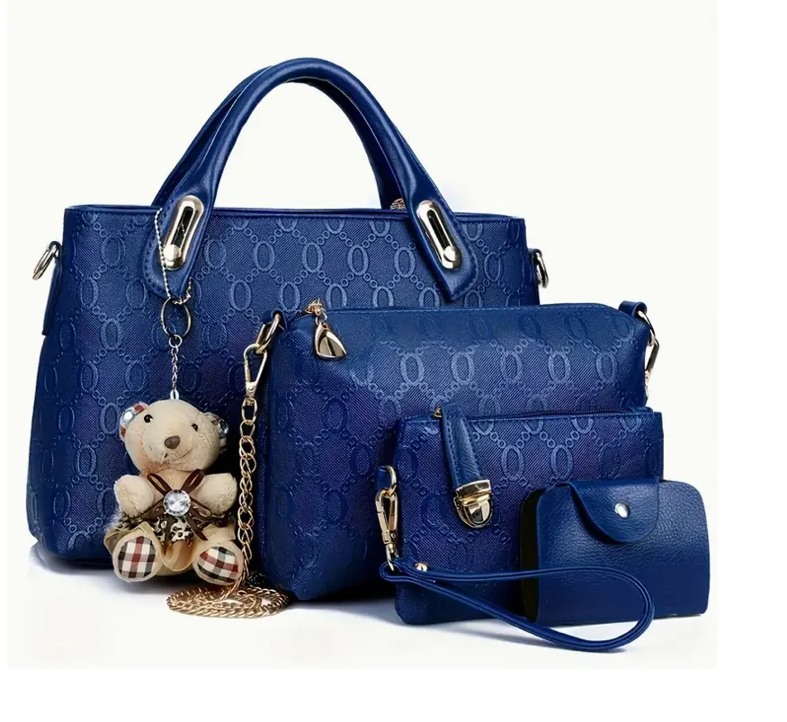 4-Piece Elegant Glossy Handbag Set For Women Tote, Backpack, Crossbody, Clutch & Wallet, Golden Hand
