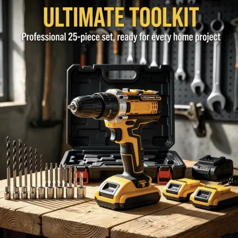 21V Cordless Drill With Dual 2.0Ah Battery Packs & Charger – 3/8" Chuck, 25+1 Torque Settings