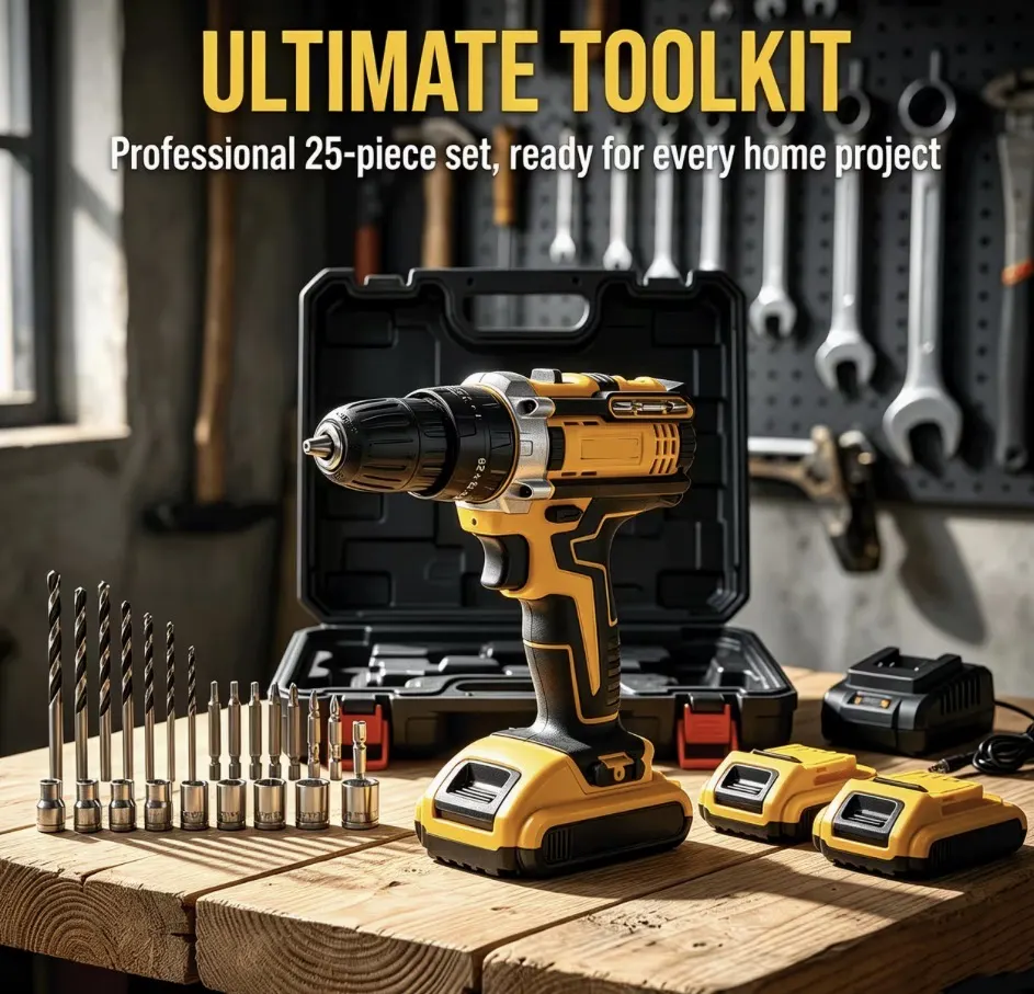 21V Cordless Drill with Dual 2.0Ah Battery Packs & Charger – 3/8" Chuck, 25+1 Torque Settings