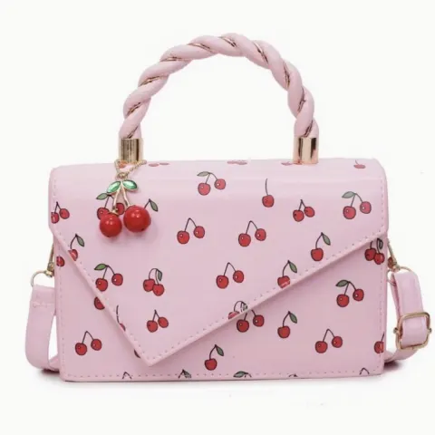 Women’s Cherry Print Shoulder Bag – Cute Crossbody Tote With Charm