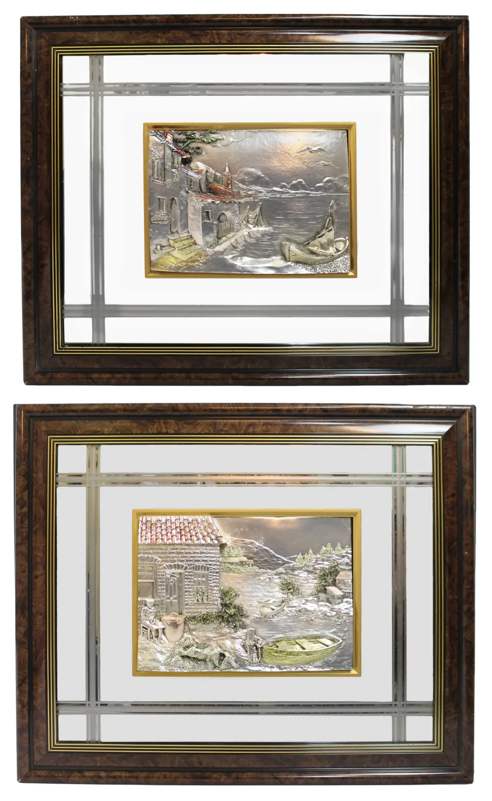 Pair of Large Creazioni Artistiche Relief Silver Artworks (Framed)