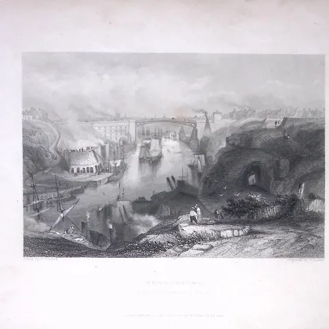 City of Sunderland WH Bartlett 1842 Antique Steel Engraving-8-TR