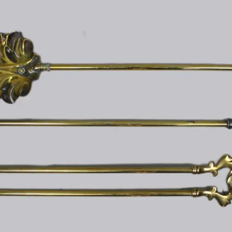 Antique Brass Fireplace Tool Set, English c.1900
