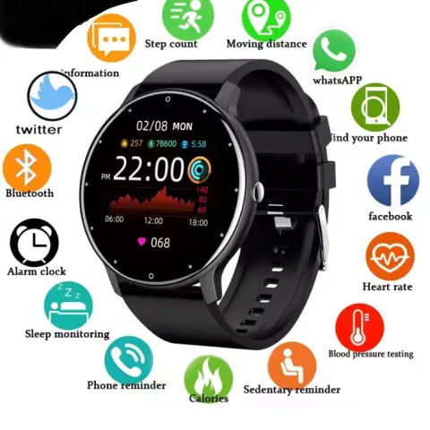 Smart Watch  Full Touch Screen Sport Fitness Watch Man IP67 Waterproof Bluetooth For Android Black