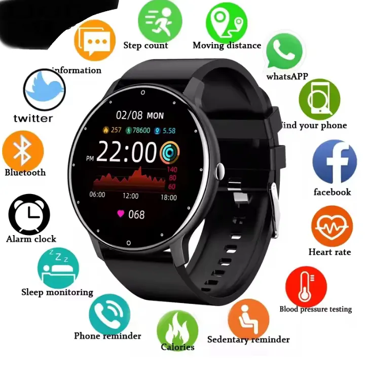Smart Watch  Full Touch Screen Sport Fitness Watch Man IP67 Waterproof Bluetooth For Android Black