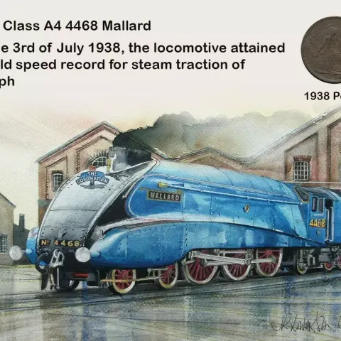Original Penny Coin From 1938 The Year The Mallard Train Achieved The Speed Record.