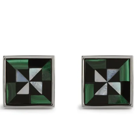 Semi Precious Stone Square Cufflink - Mother of Pearl, Onyx and Malachite - Unboxed x 5