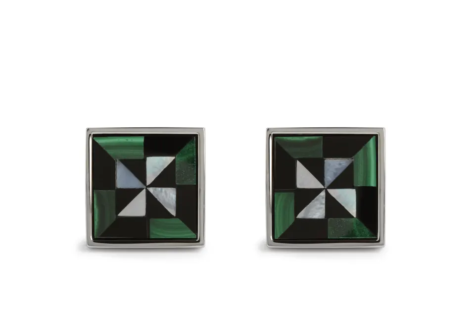 Semi Precious Stone Square Cufflink - Mother of Pearl, Onyx and Malachite - Unboxed x 5