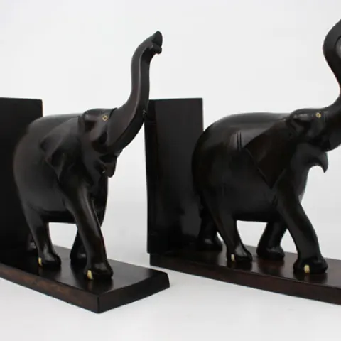 Pair of Antique African Carved Hardwood Elephant Bookends